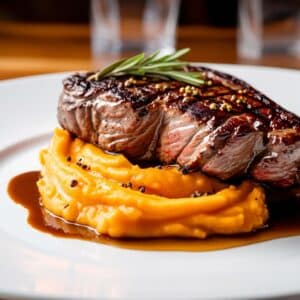 Mindful Meals Grilled Steak with Sweet Potato Mash & Gravy