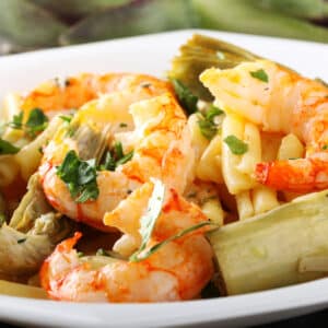 Shrimp & Artichoke Pasta with Garlic Basil Herb Butter
