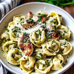 Creamy Pesto Chicken with Three Cheese Tortellini