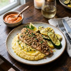 Hazelnut Encrusted Trout with Polenta