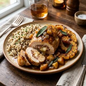 Chicken Stuffed with Prosciutto & Gruyere with Apple Sage Pan Sauce