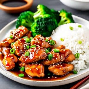 Sesame Chicken with Broccoli & Rice