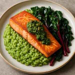 Salmon with Basil Risotto