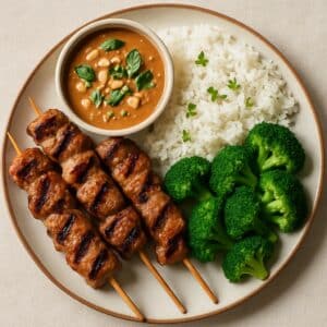 Grilled Pork Skewers with Basil Peanut Sauce
