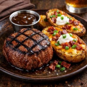 Grilled Sirloin with Potato Skins