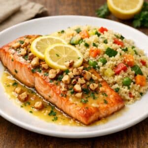 Salmon with Cous Cous Vegetable Pilaf