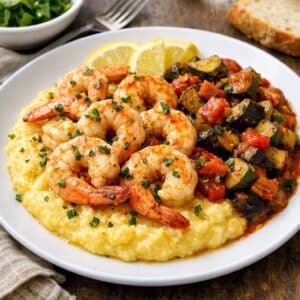 Garlic Shrimp over Polenta with Ratatouille