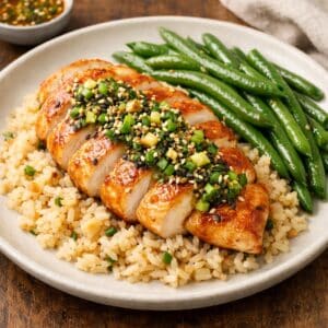 Chicken & Rice with Scallion-Ginger Sauce