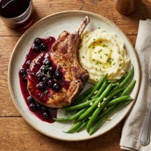 Grilled Bone in Pork Chop with Burst Blueberry Sauce