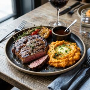 Mindful Meals Grilled Sirloin with Sweet Potato Mash