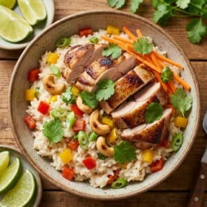 Sticky Coconut Chicken with Rice