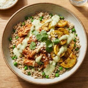 Mindful Meals Pulled Pork Enchilada Bowl with Tomatillo Cream