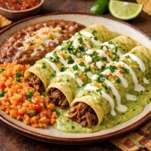 Pulled Pork Enchiladas with Tomatillo Cream