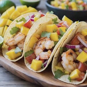 Chili Lime Shrimp Tacos with Mango Salsa and Cumin Rice