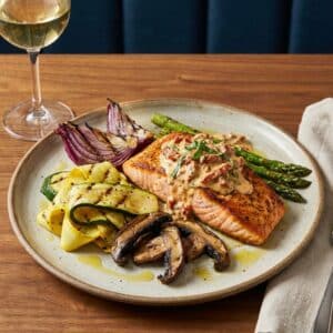 Marry Me Salmon with Grilled Vegetable Medley