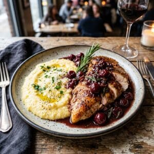 Seared Chicken Breast with Rosemary & Cherry Pan Sauce