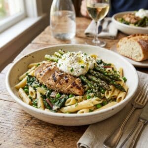 Chicken & Grilled Spring Vegetables with White Pesto