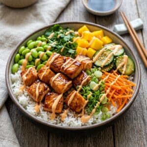 Salmon Rice bowl with Soy Ginger Sauce