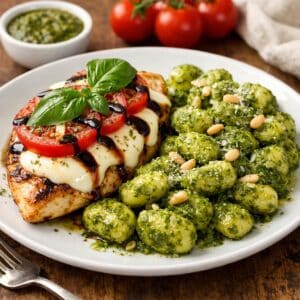 Grilled Caprese Chicken with Basil Gnocchi