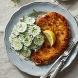 Pork Schnitzel with Cucumber Salad
