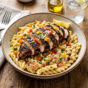 Blackened Chicken over Creamy Lemon Pasta
