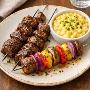Steak Kabobs with Creamed Corn