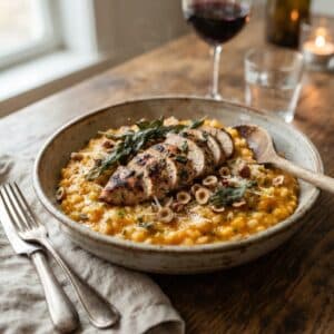 Pumpkin Risotto with Grilled Sage Chicken